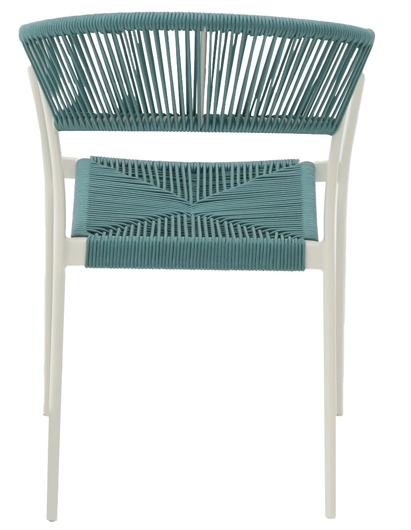 Silla con brazos Appelton aluminio blanco bone y trenzado aqua