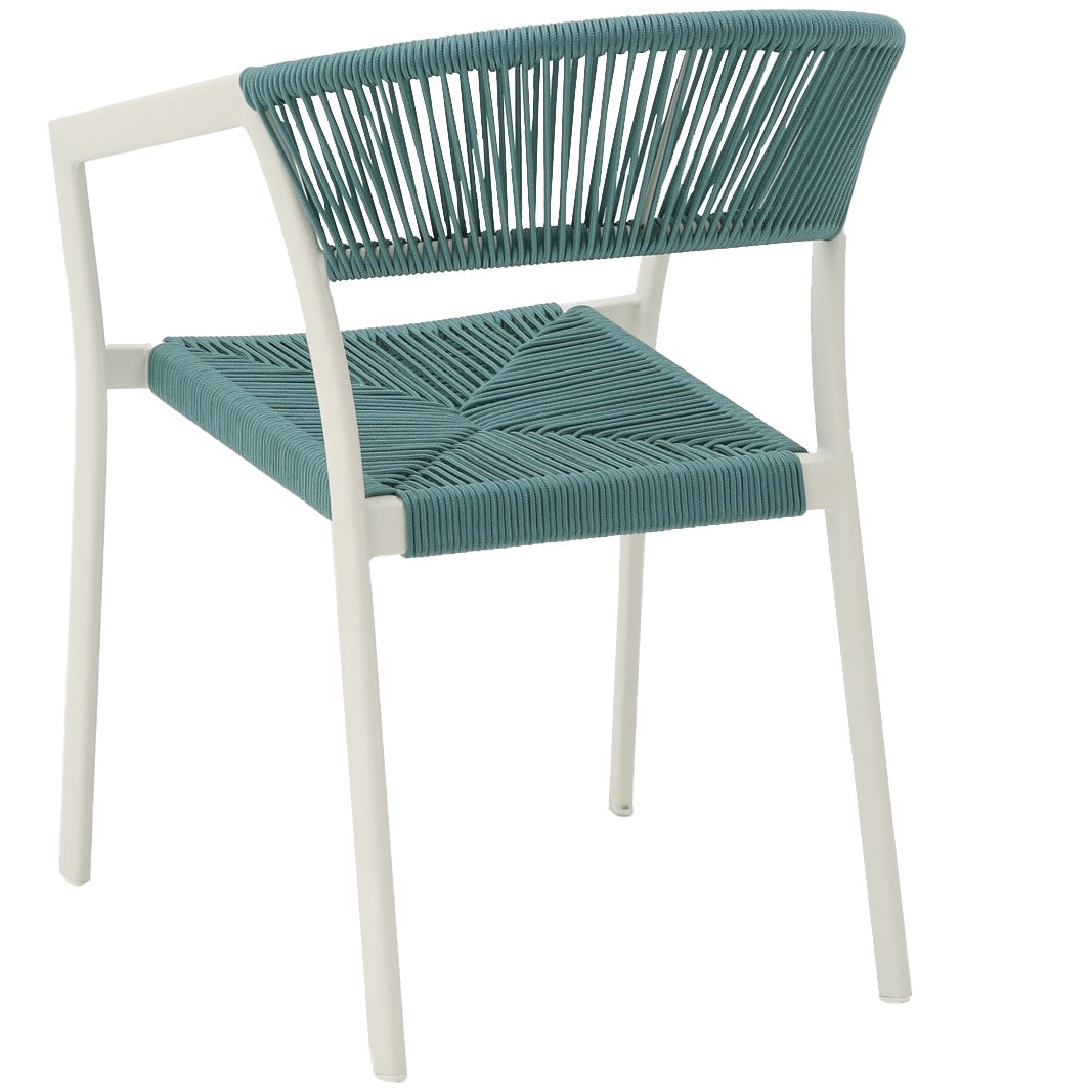 Silla con brazos Appelton aluminio blanco bone y trenzado aqua