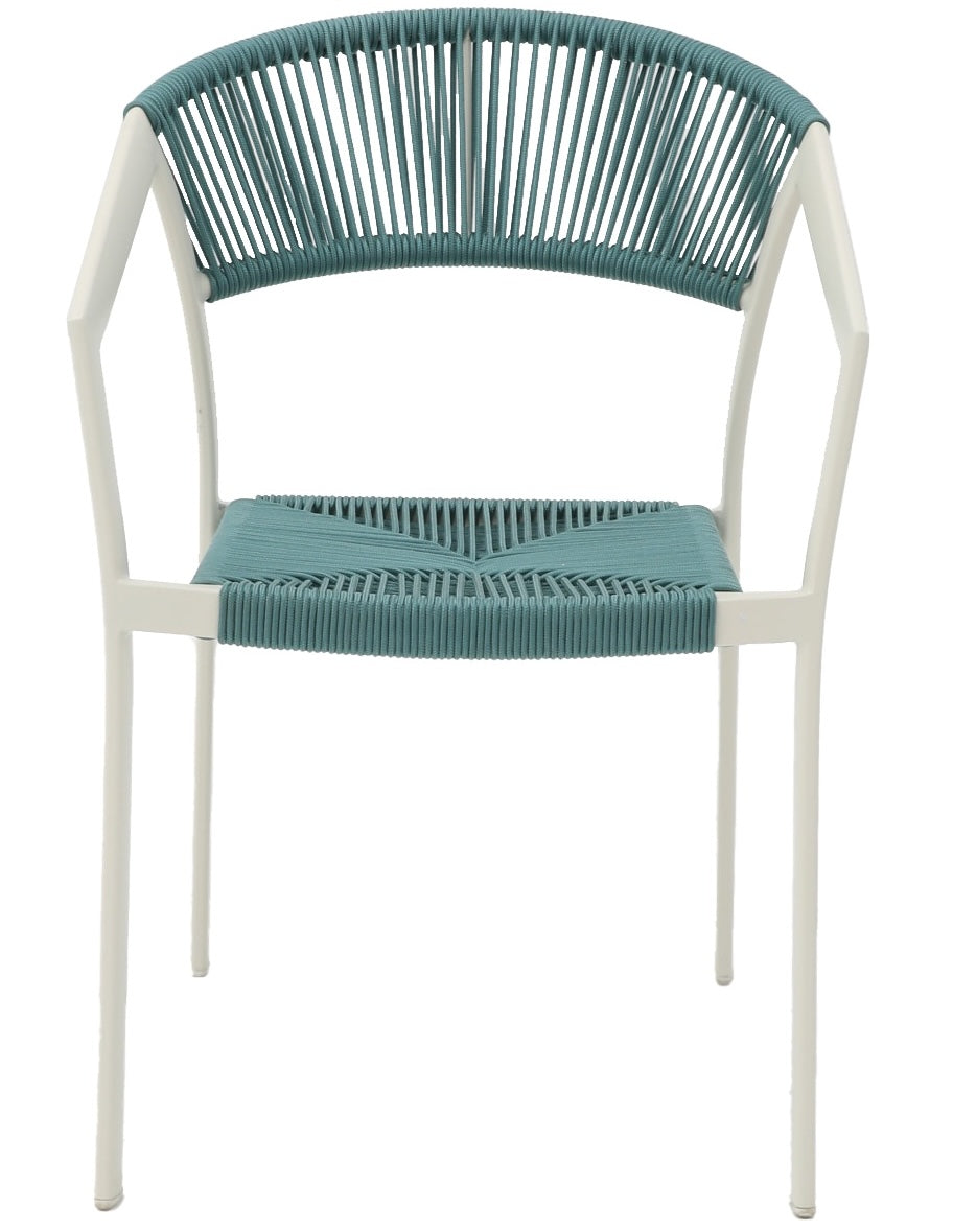 Silla con brazos Appelton aluminio blanco bone y trenzado aqua