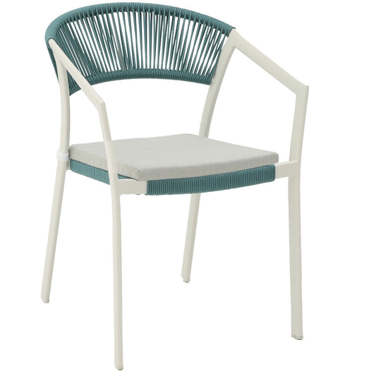 Silla con brazos Appelton aluminio blanco bone y trenzado aqua