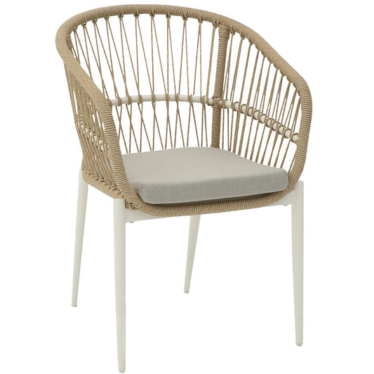 Silla con brazos Richmond aluminio blanco bone y trenzado natural