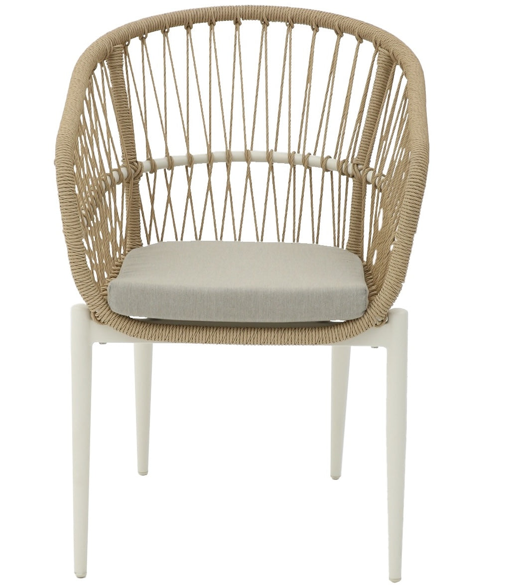 Silla con brazos Richmond aluminio blanco bone y trenzado natural