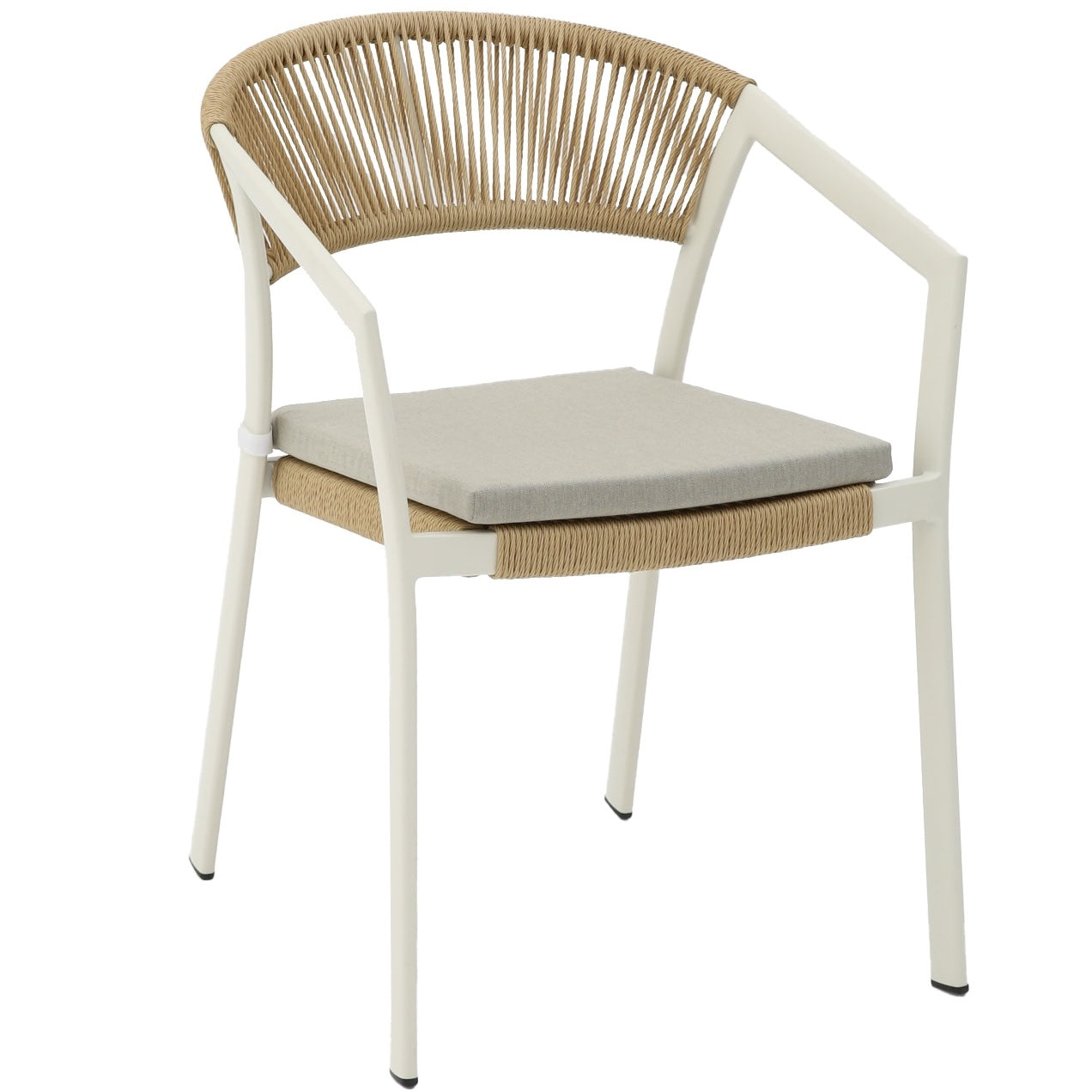Silla con brazos Appelton aluminio blanco bone y trenzado natural
