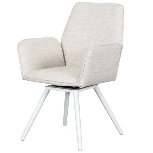 Silla de comedor giratoria Levin aluminio blanco textil beige