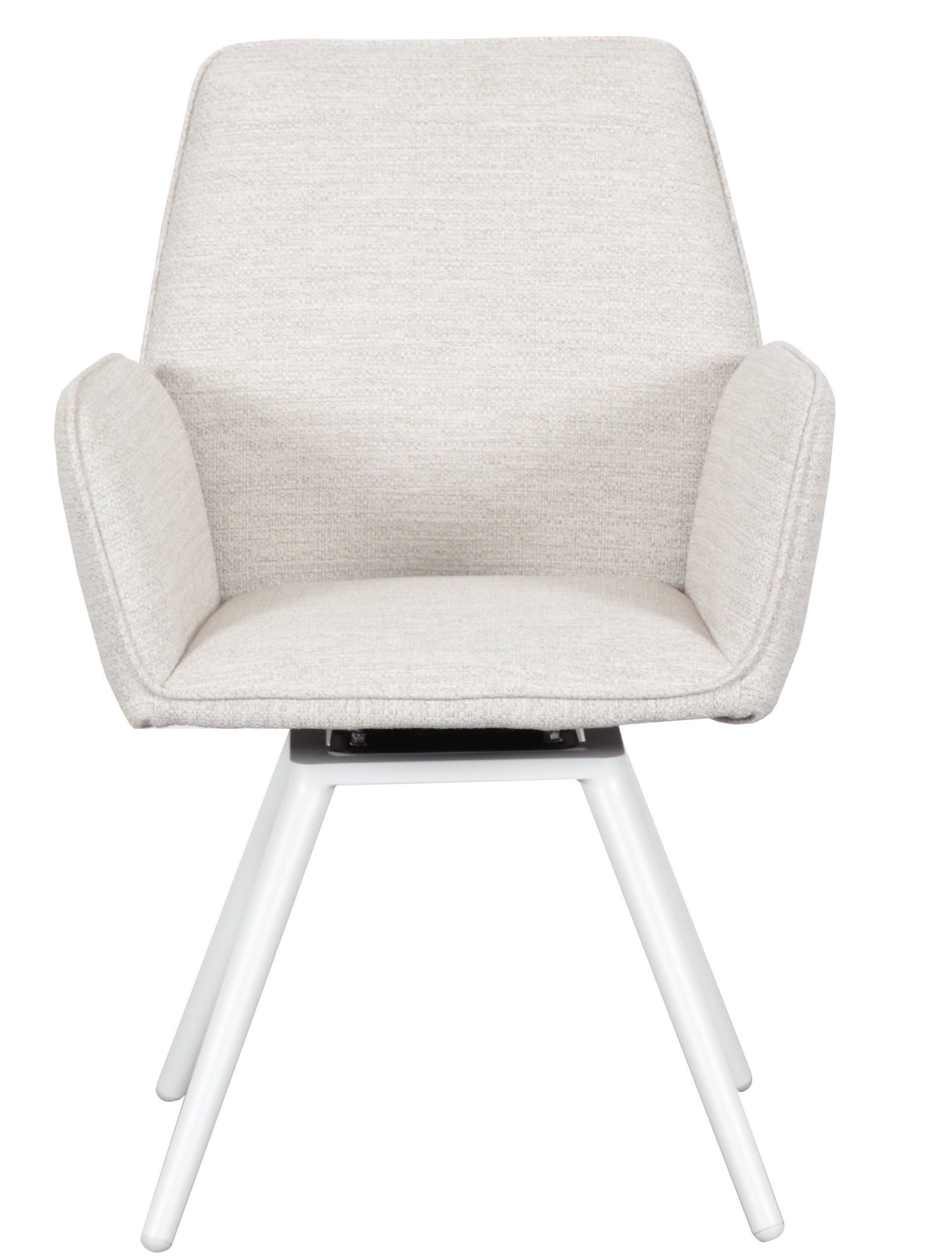 Silla de comedor giratoria Levin aluminio blanco textil beige