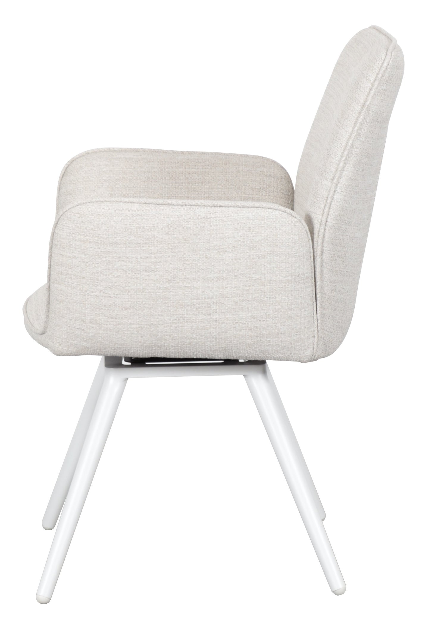 Silla de comedor giratoria Levin aluminio blanco textil beige