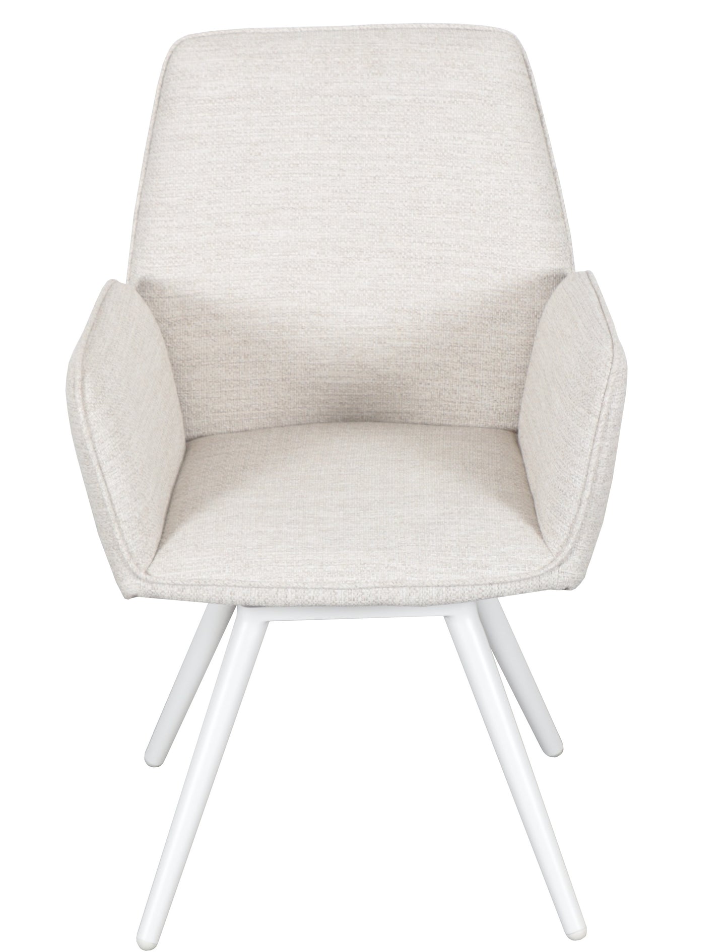 Silla de comedor giratoria Levin aluminio blanco textil beige