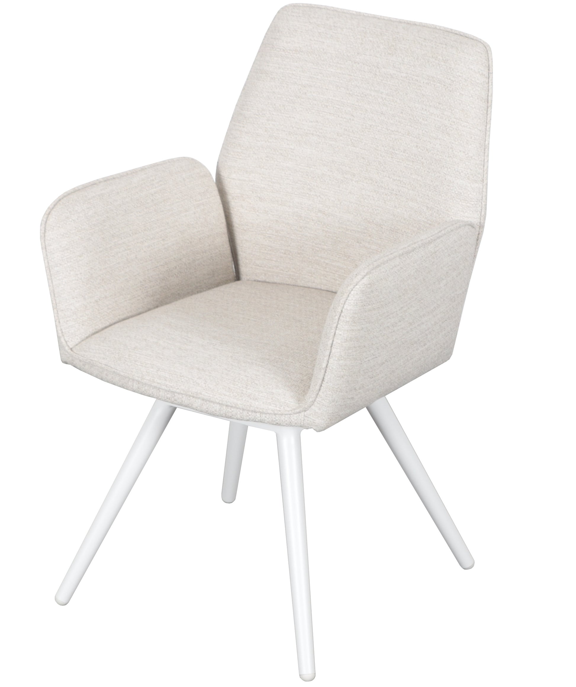 Silla de comedor giratoria Levin aluminio blanco textil beige