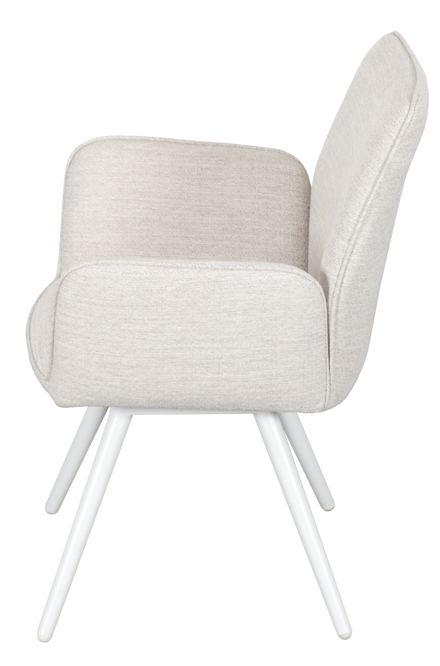 Silla de comedor giratoria Levin aluminio blanco textil beige