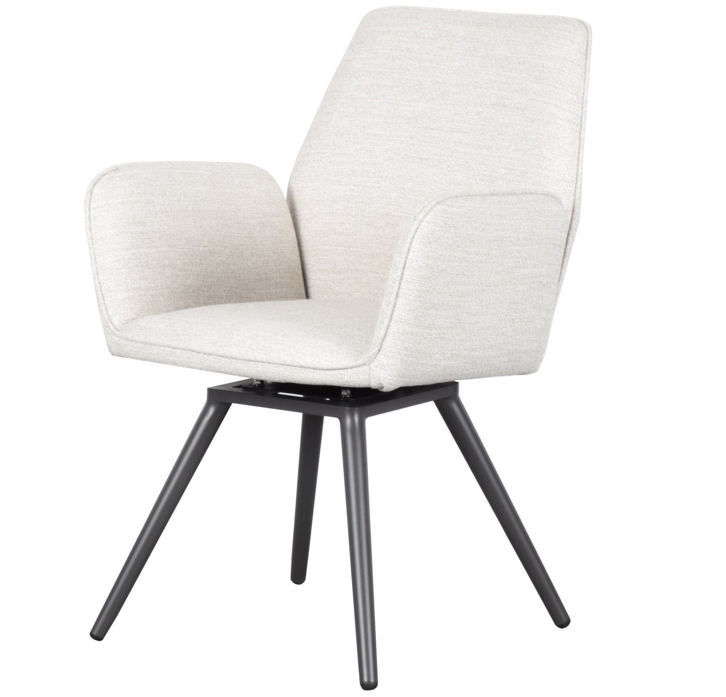Silla de comedor giratoria Levin aluminio antracita textil beige.