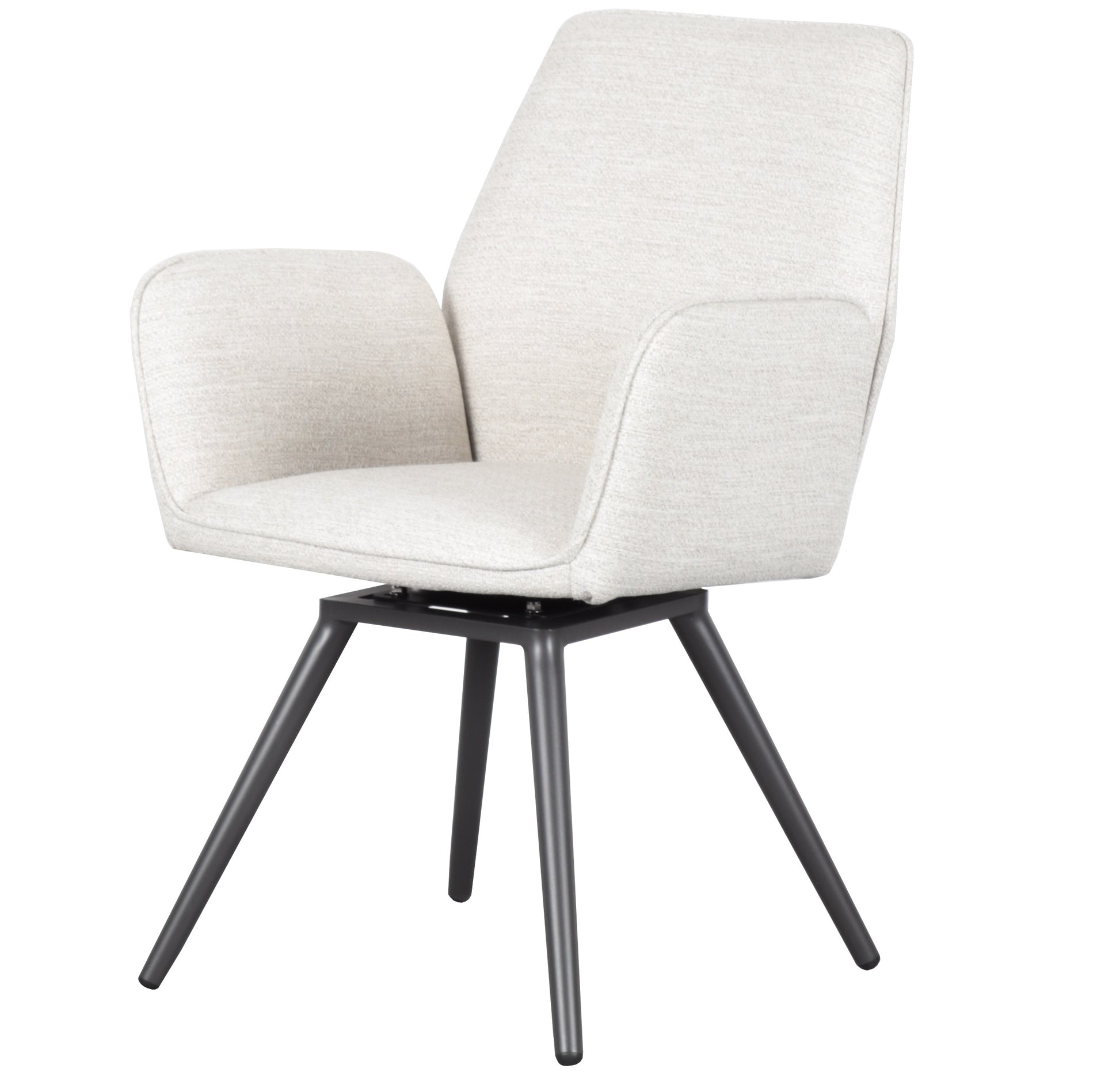 Silla de comedor giratoria Levin aluminio antracita textil beige.