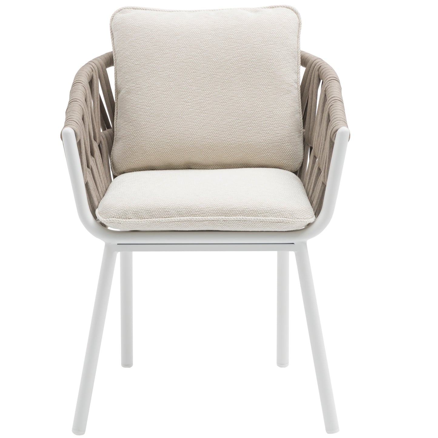 Silla de comedor Carson aluminio blanco textil beige