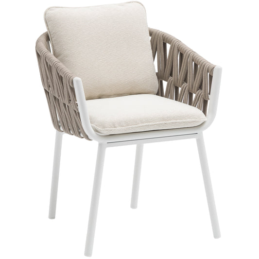 Silla de comedor Carson aluminio blanco textil beige