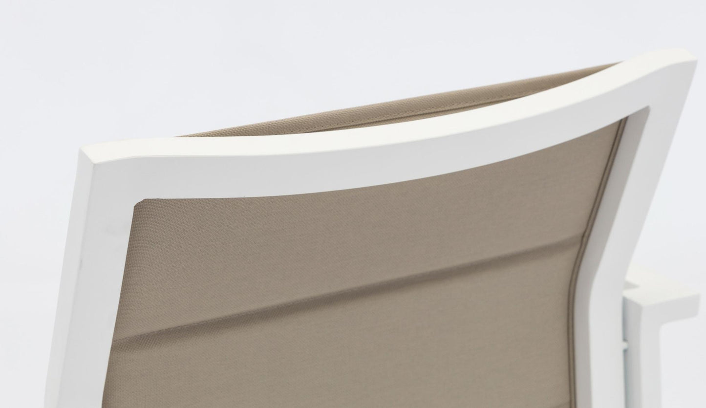Sillón para barra de bar ORICK aluminio blanco y textil taupe