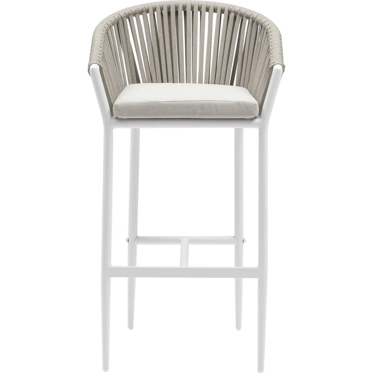 Sillón para barra de bar Ukiah aluminio blanco con cuerda y cojín greige