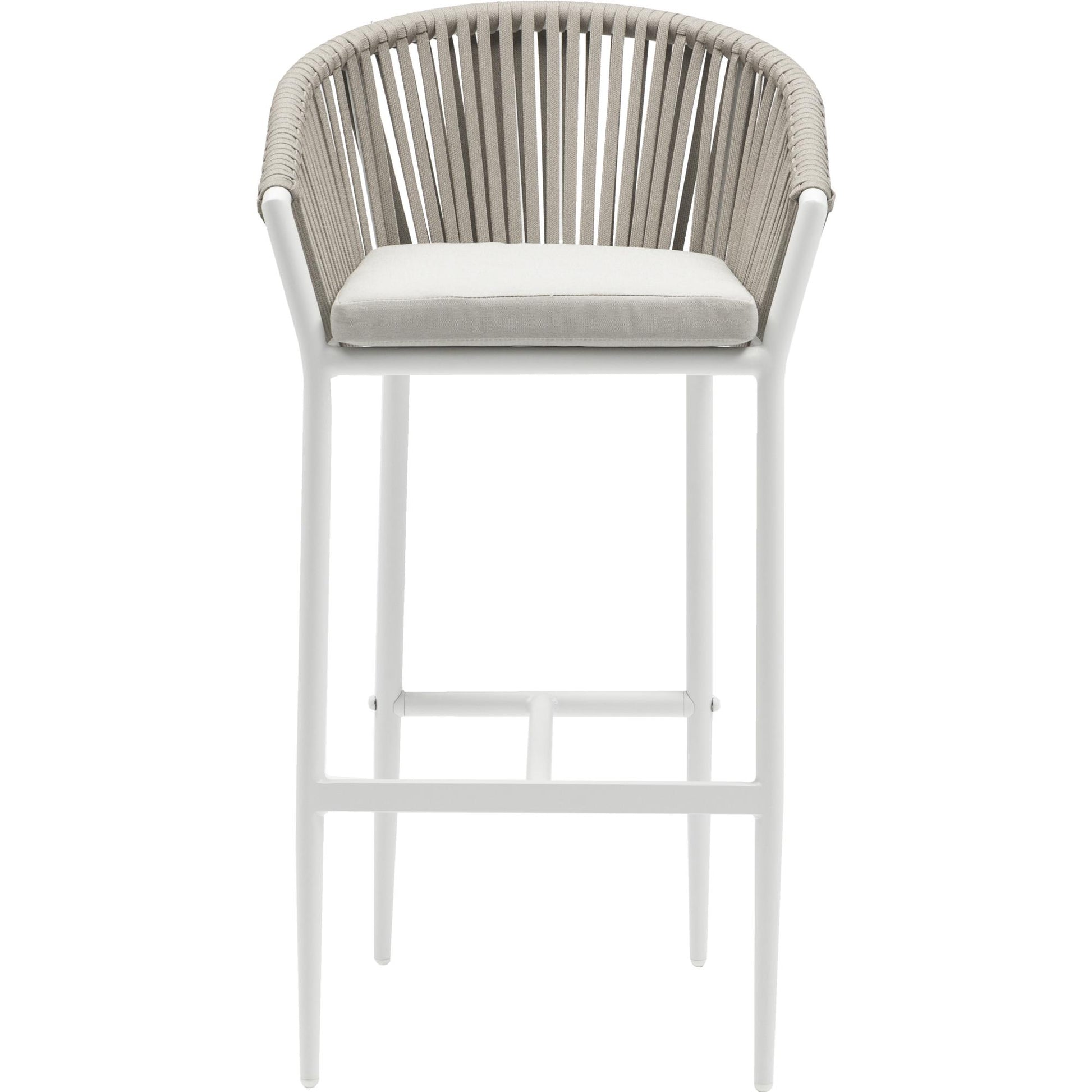 Sillón para barra de bar Ukiah aluminio blanco con cuerda y cojín greige
