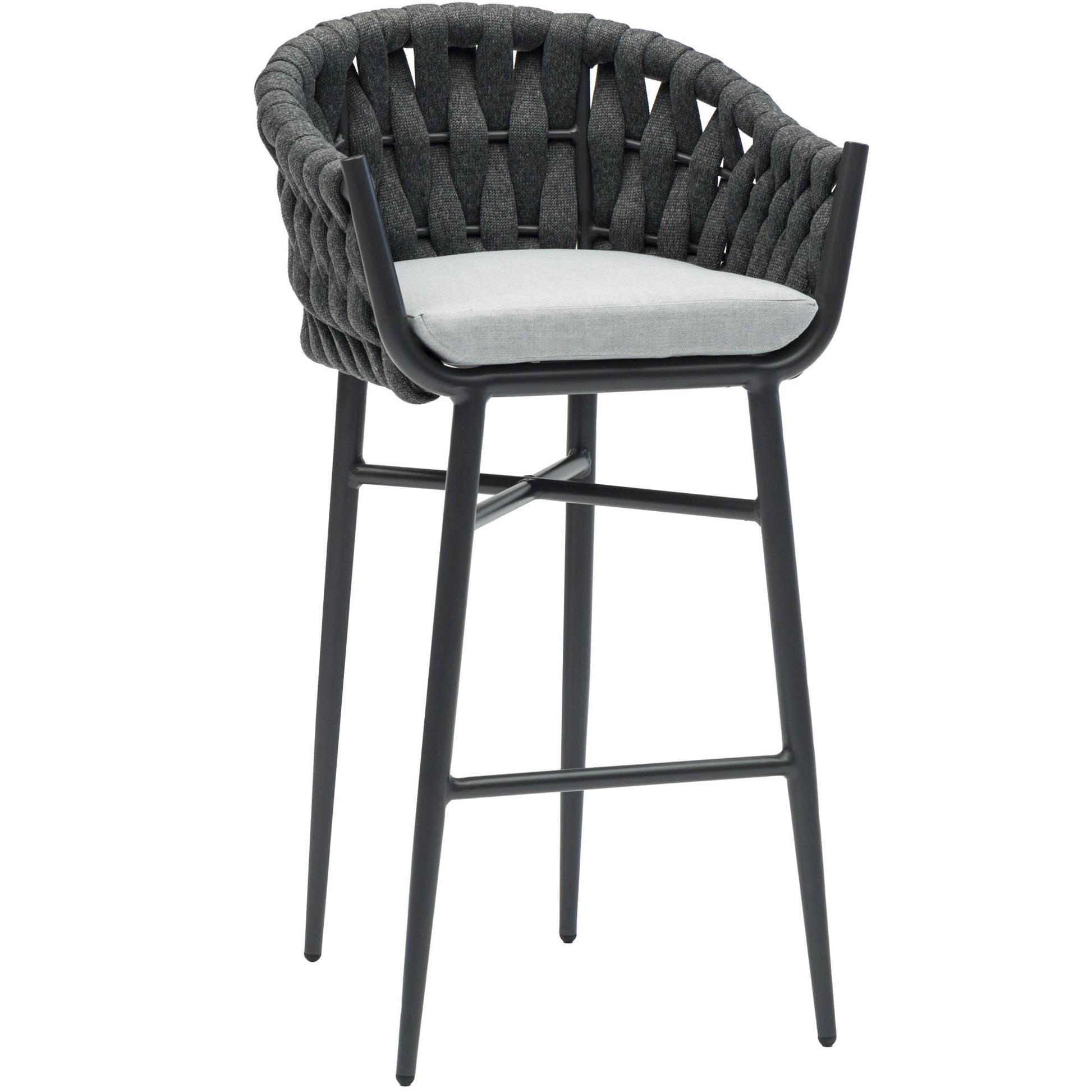 Sillón para barra de bar Meridian aluminio y cuerda antracita con cojín gris  medio