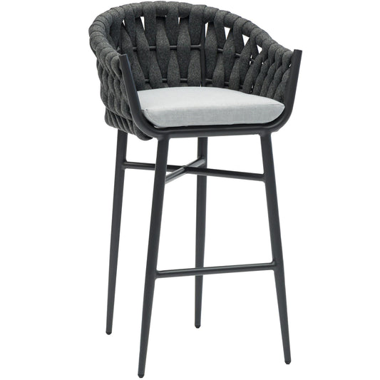 Sillón para barra de bar Meridian aluminio y cuerda antracita con cojín gris  medio