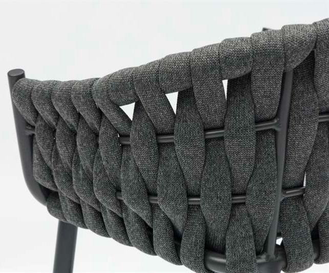 Sillón para barra de bar Meridian aluminio y cuerda antracita con cojín gris  medio