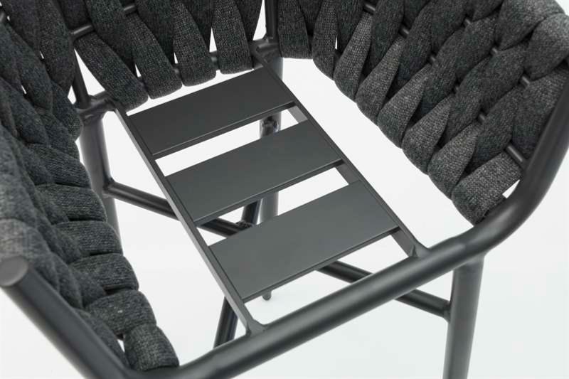Sillón para barra de bar Meridian aluminio y cuerda antracita con cojín gris  medio