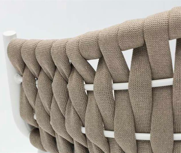 Sillón para barra de bar Meridian aluminio blanco cuerda greige y textil greige