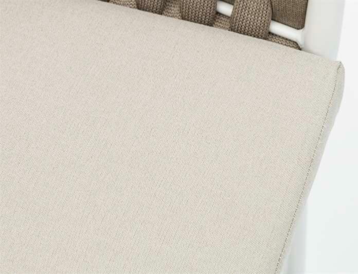 Sillón para barra de bar Meridian aluminio blanco cuerda greige y textil greige