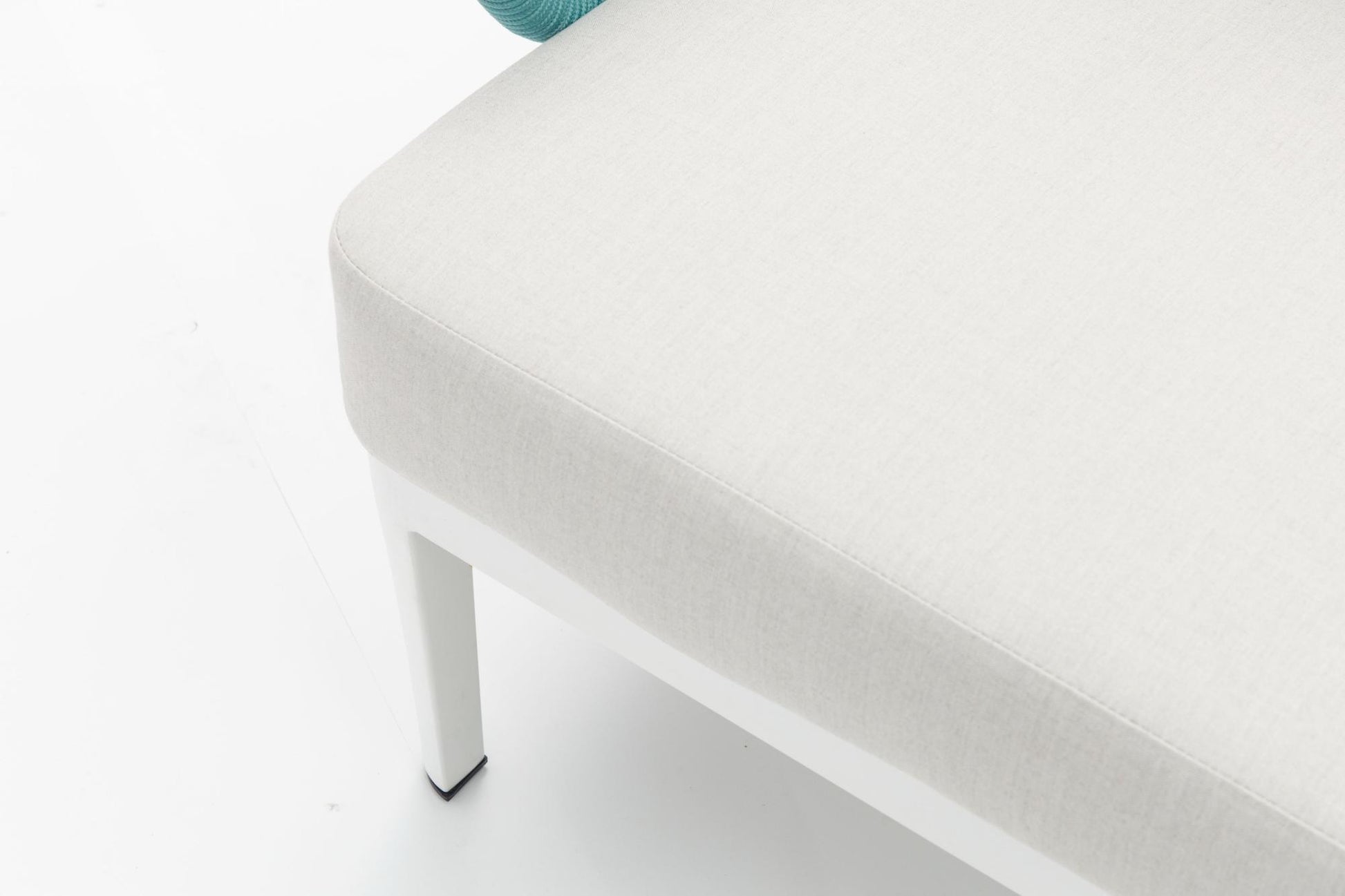Sofá 3 plazas Isabela aluminio blanco textil beige y cuerda aqua