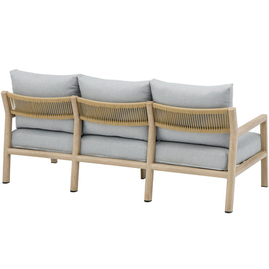Sofá 3 plazas Harmony aluminio efecto madera y cuerda natural