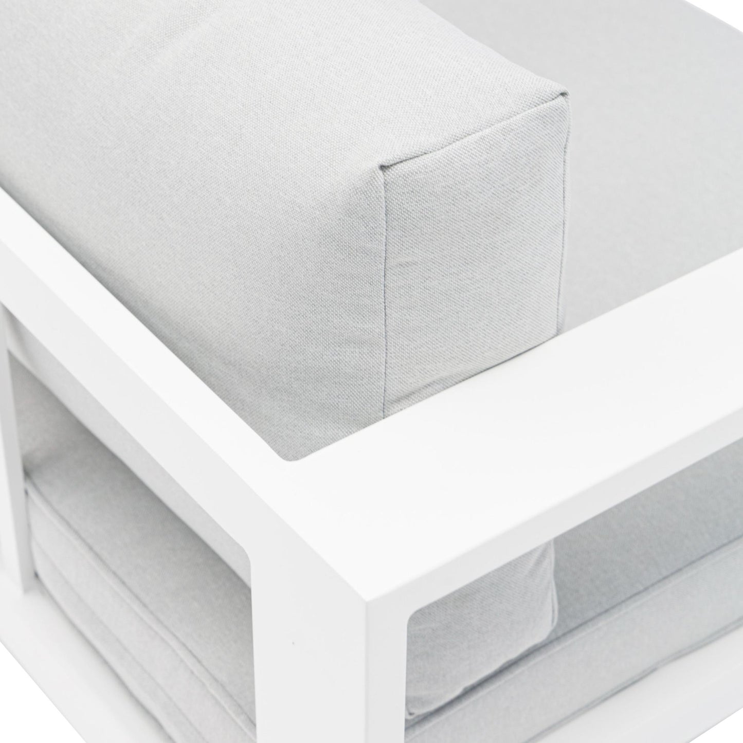 Sofá 1 plaza Niland aluminio blanco y cojinería gris claro