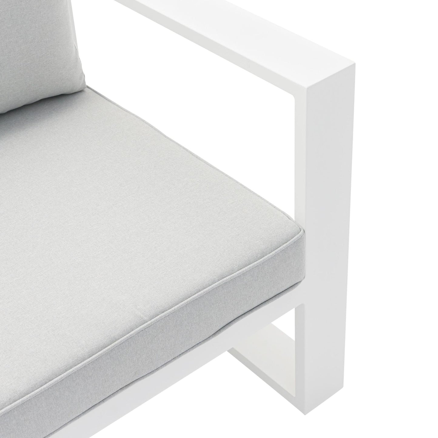 Sofá 1 plaza Niland aluminio blanco y cojinería gris claro