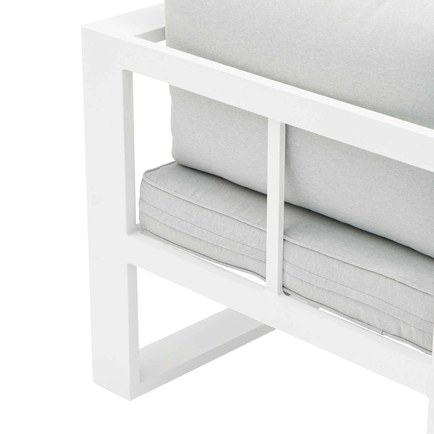 Sofá 1 plaza Niland aluminio blanco y cojinería gris claro