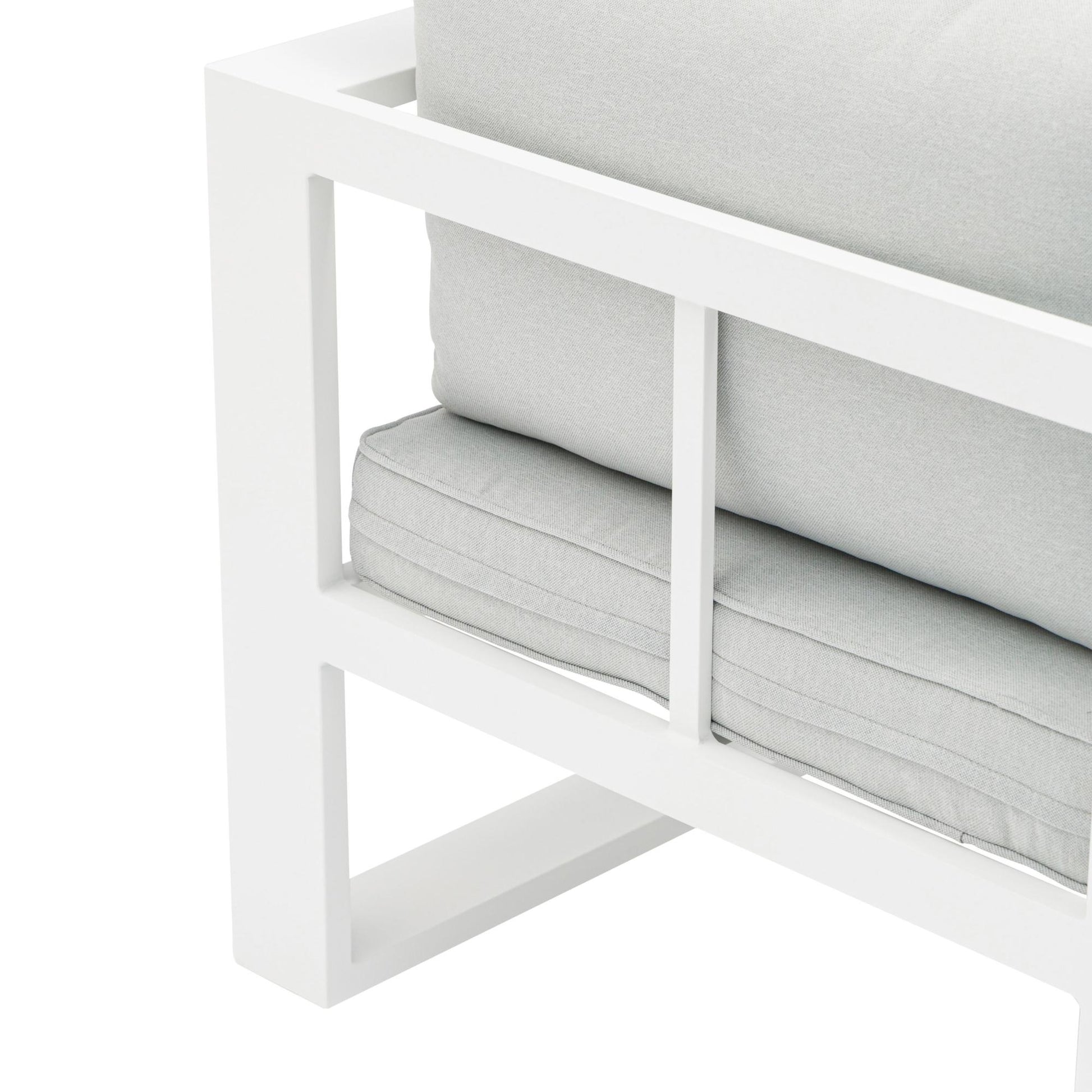 Sofá 1 plaza Niland aluminio blanco y cojinería gris claro