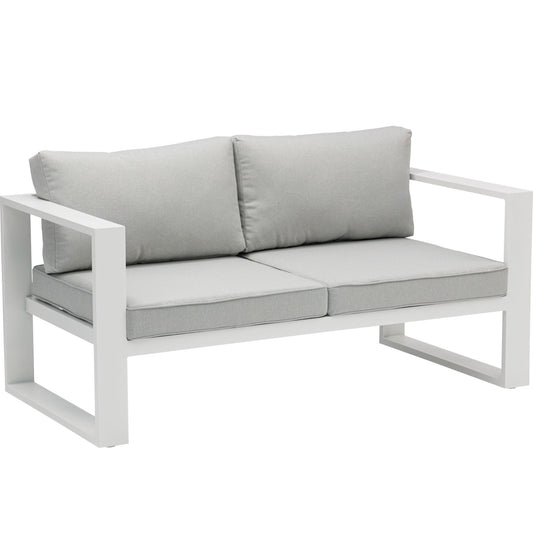 Sofá 2 plazas  Niland aluminio blanco y cojinería gris claro