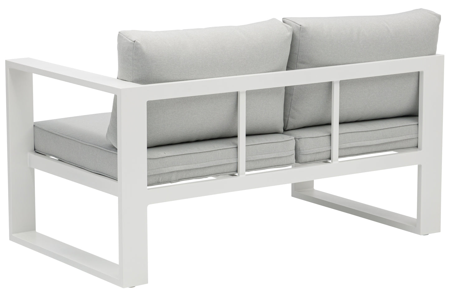 Módulo 2 plazas Rinconera Josh brazo derecho aluminio blanco y cojinería gris claro.