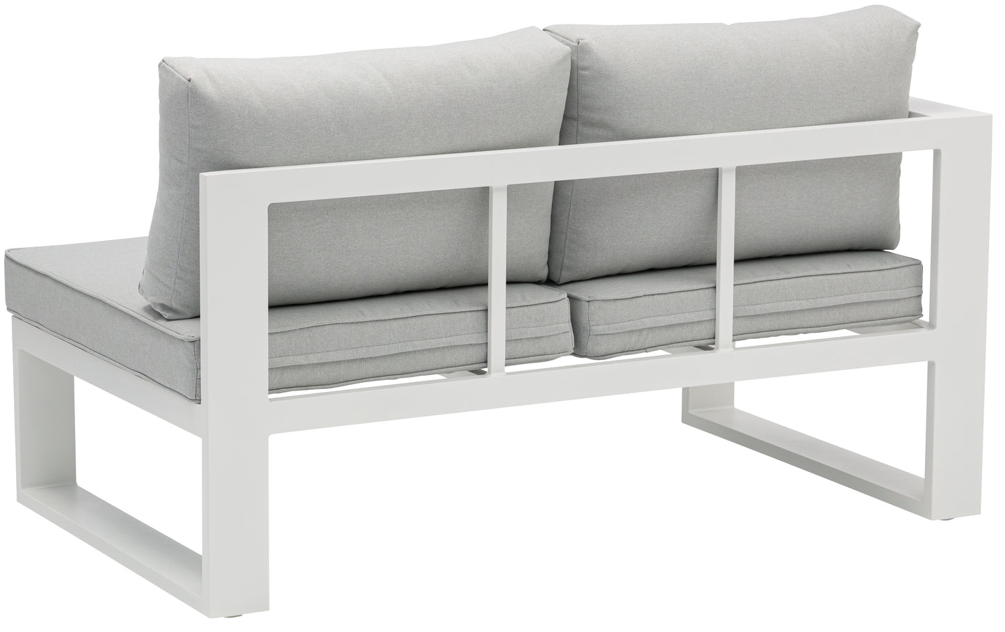 Módulo 2 plazas Rinconera Josh brazo izquierdo aluminio blanco y cojinería gris claro.