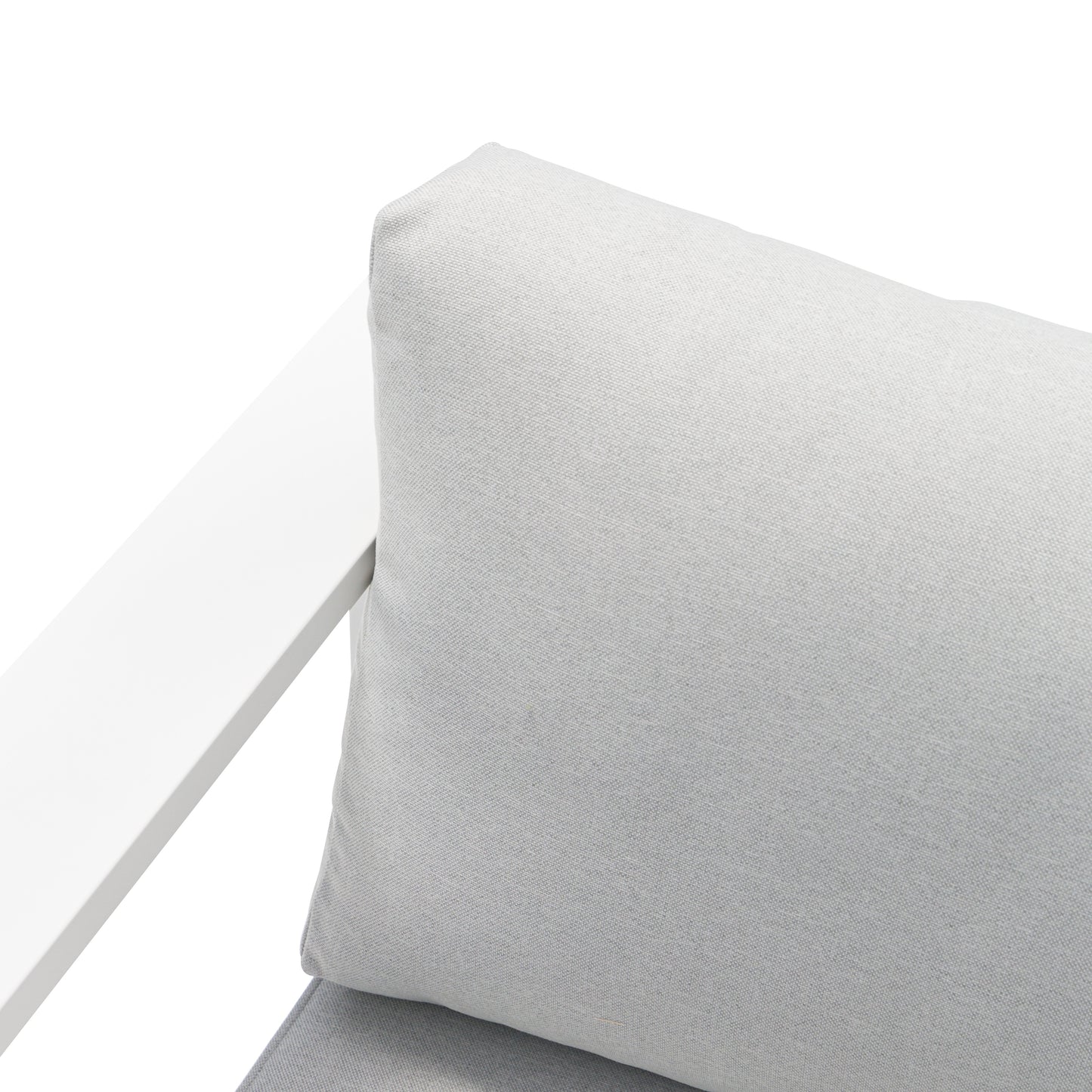Módulo 2 plazas Rinconera Josh brazo izquierdo aluminio blanco y cojinería gris claro.