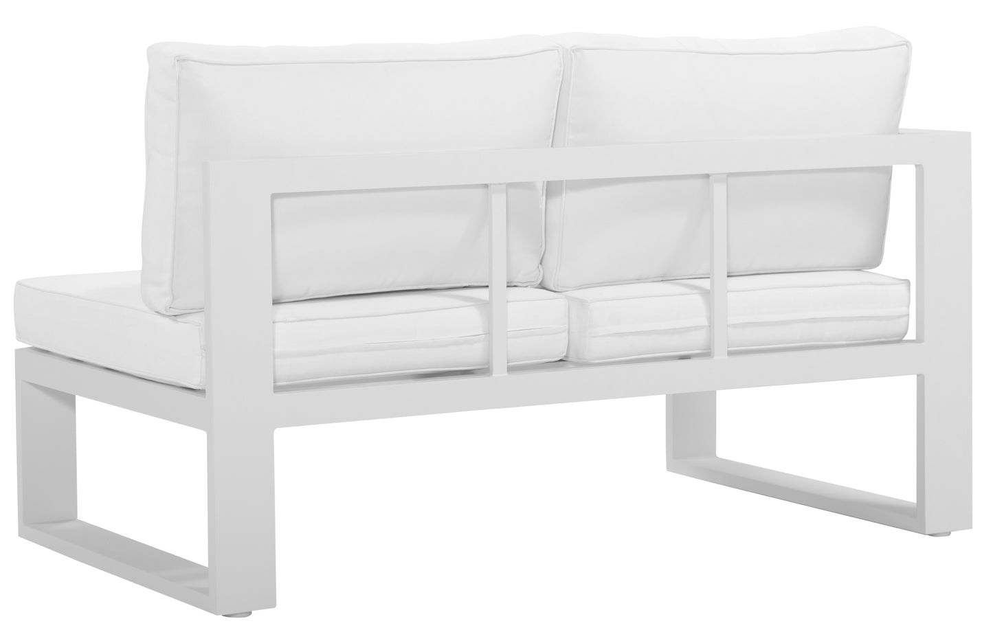 Módulo 2 plazas Rinconera Josh brazo izquierdo aluminio y cojinería blanca.