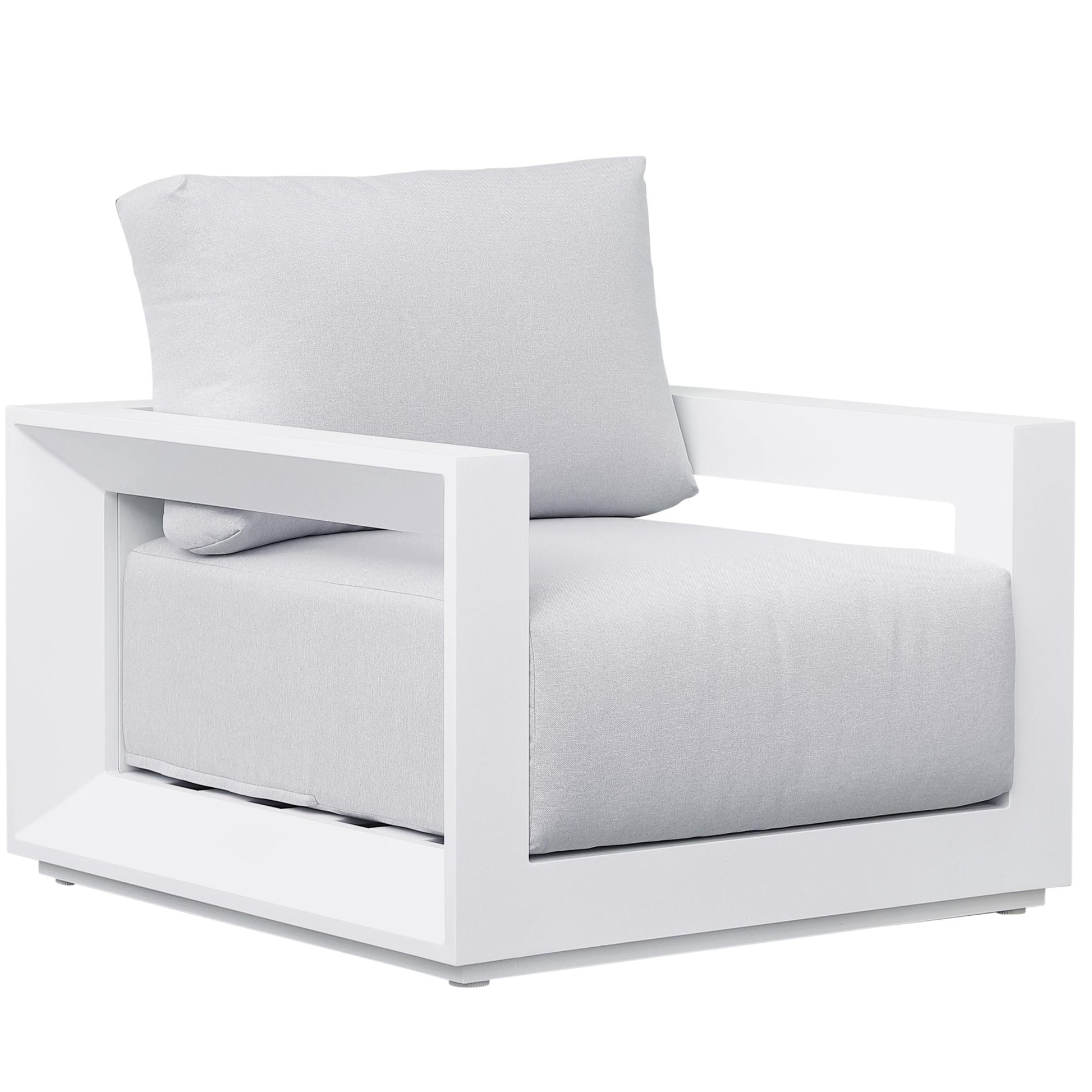 Sofá 1 plaza Onix aluminio blanco cojinería gris claro
