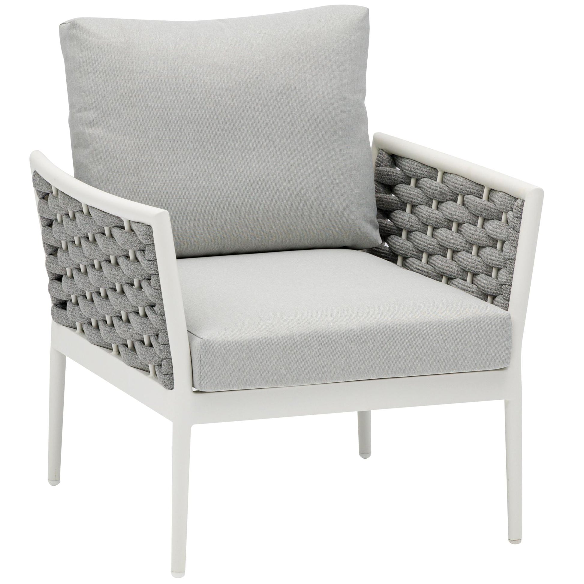 Sofá 1 plaza Walga aluminio blanco cojín gris claro