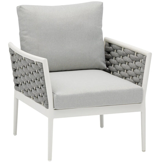 Sofá 1 plaza Walga aluminio blanco cojín gris claro