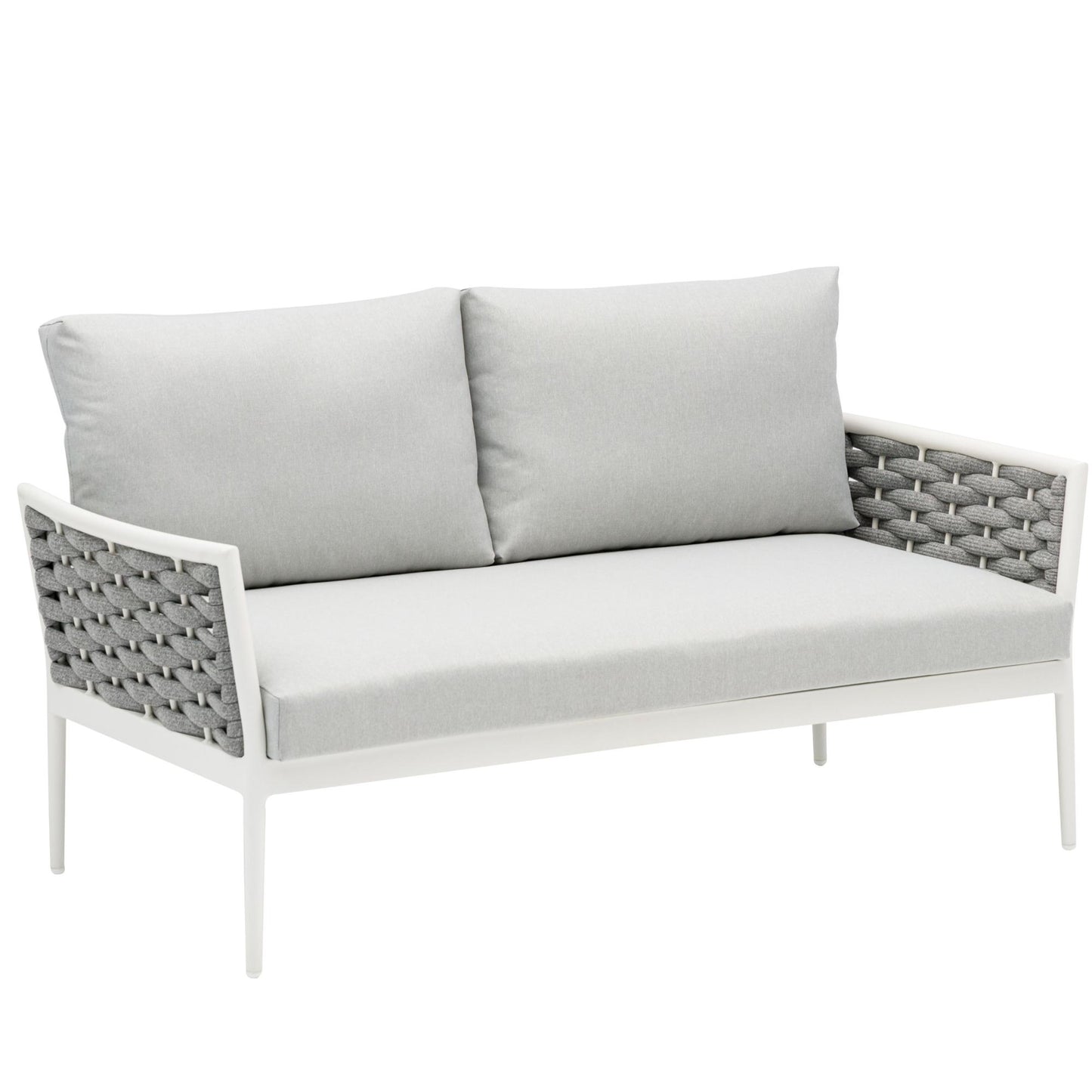 Sofá 2 plazas Walga aluminio blanco cojín gris claro
