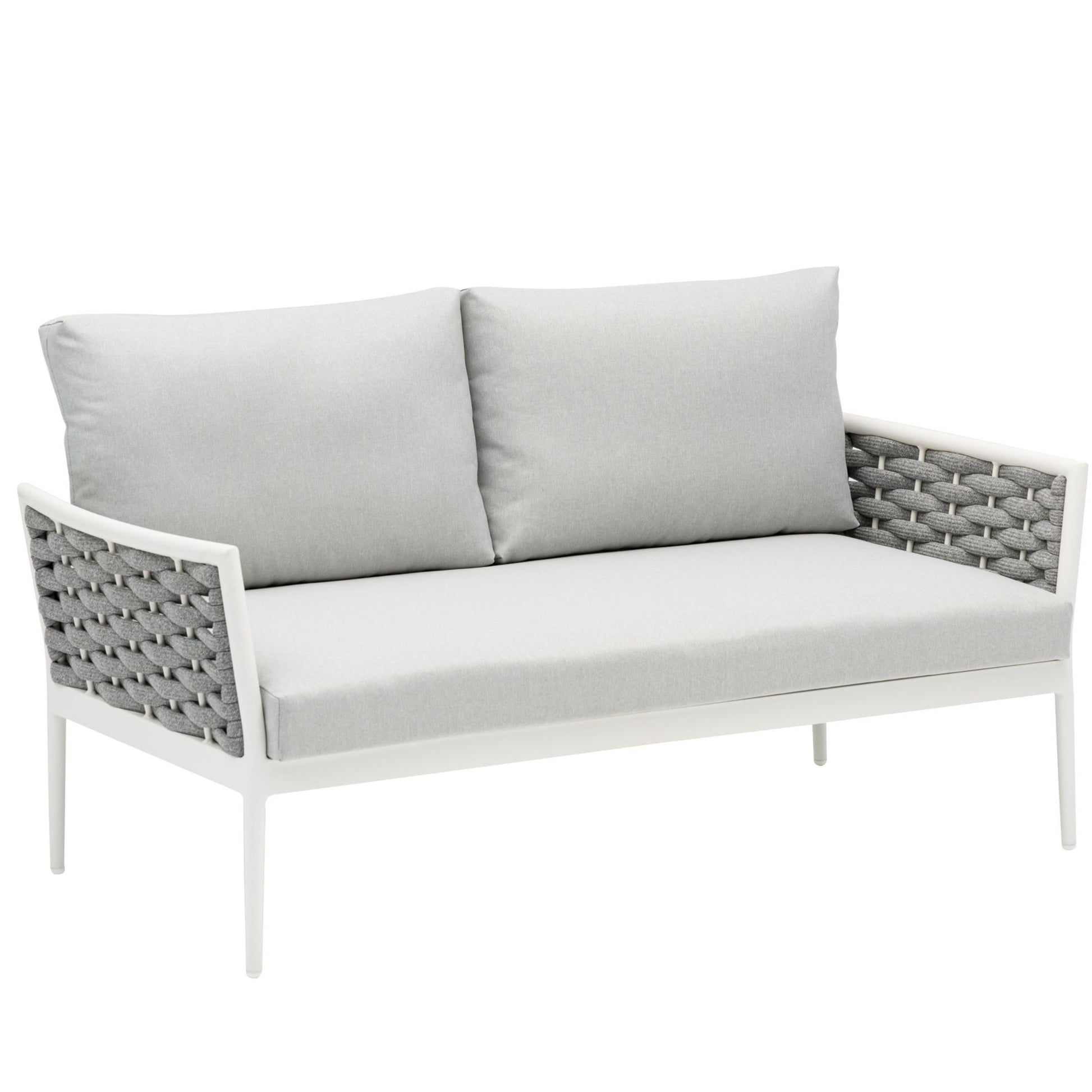 Sofá 2 plazas Walga aluminio blanco cojín gris claro