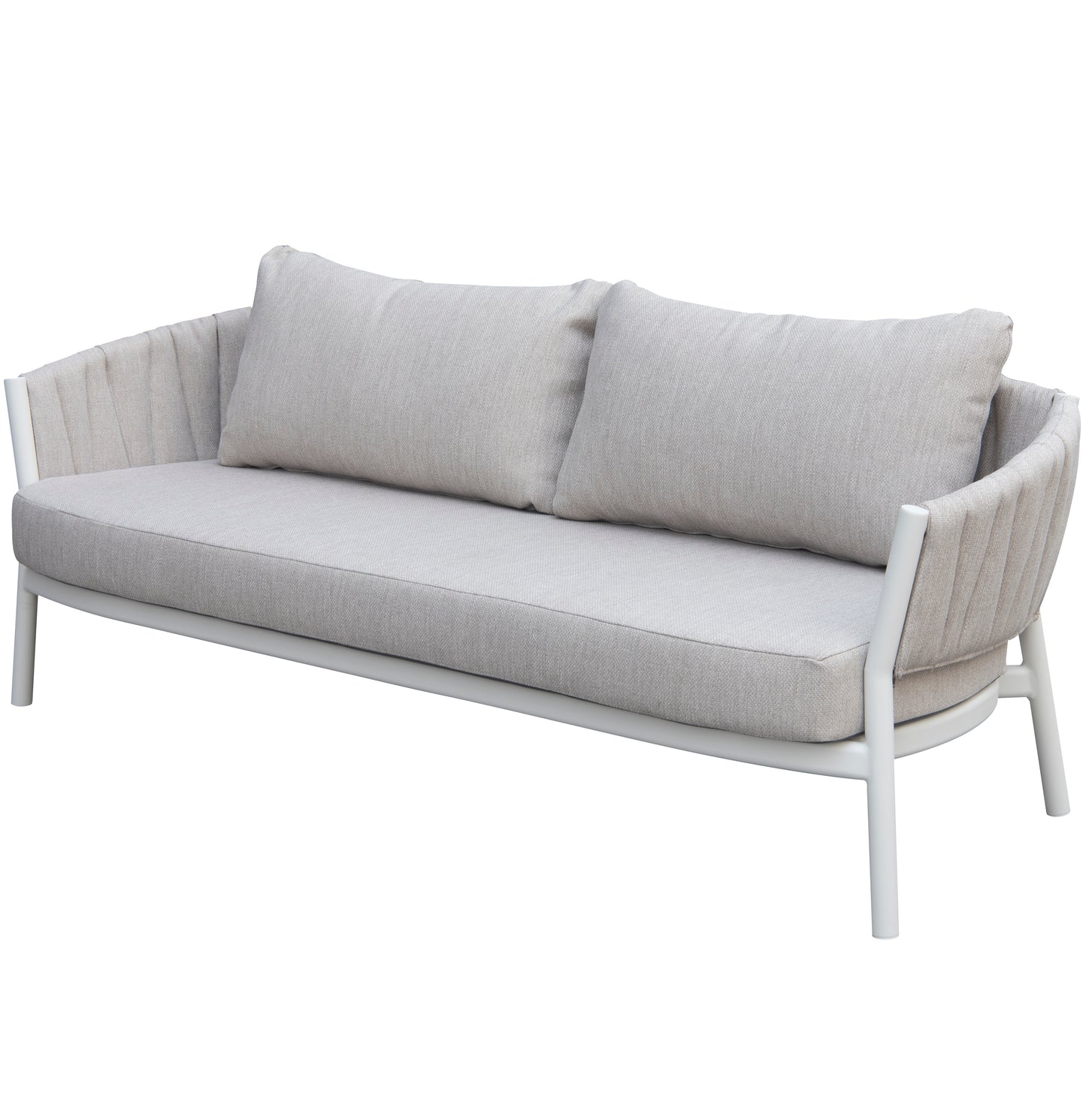 Sofá 3 plaza Attica aluminio blanco y textil gris claro