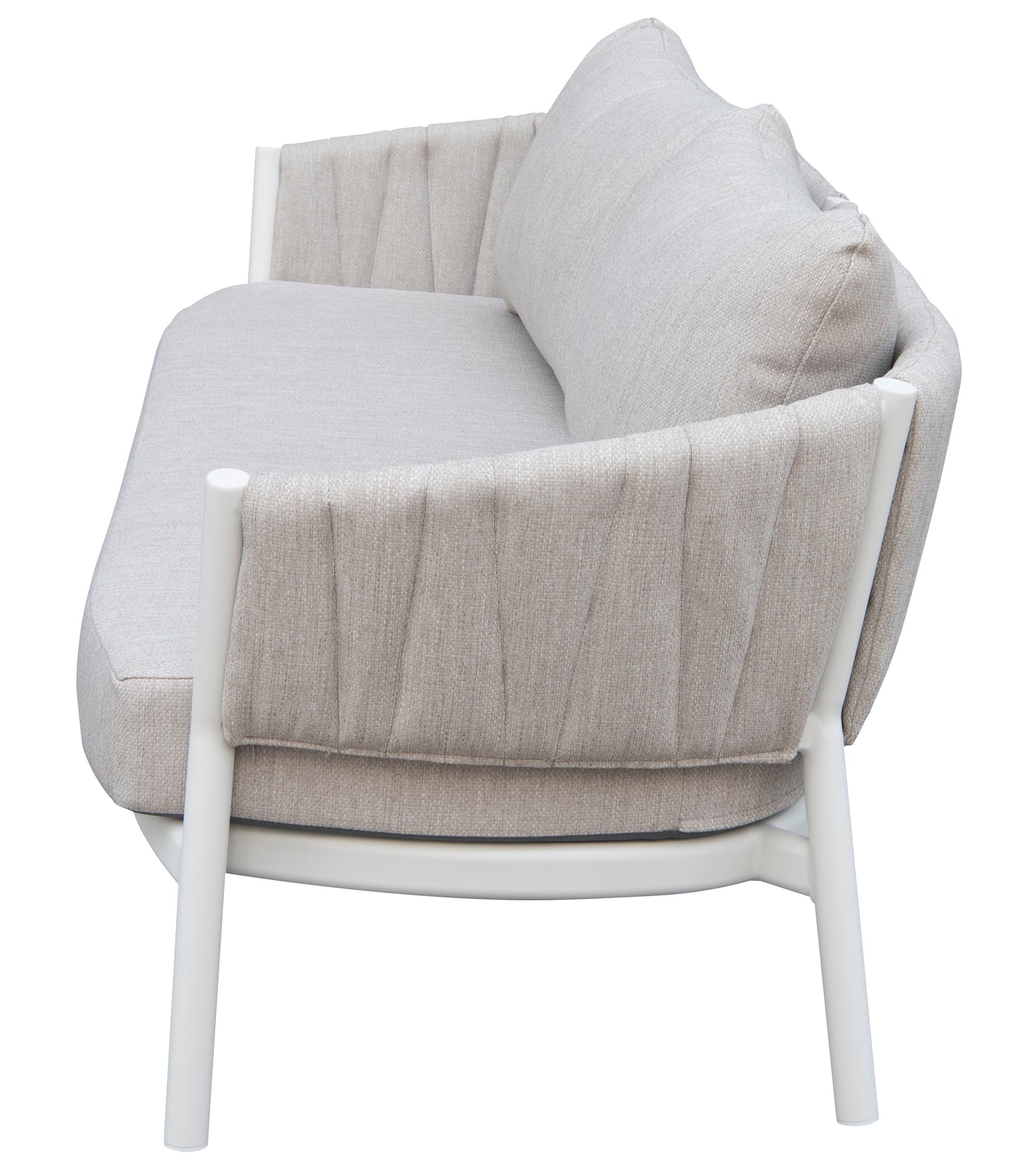 Sofá 3 plaza Attica aluminio blanco y textil gris claro