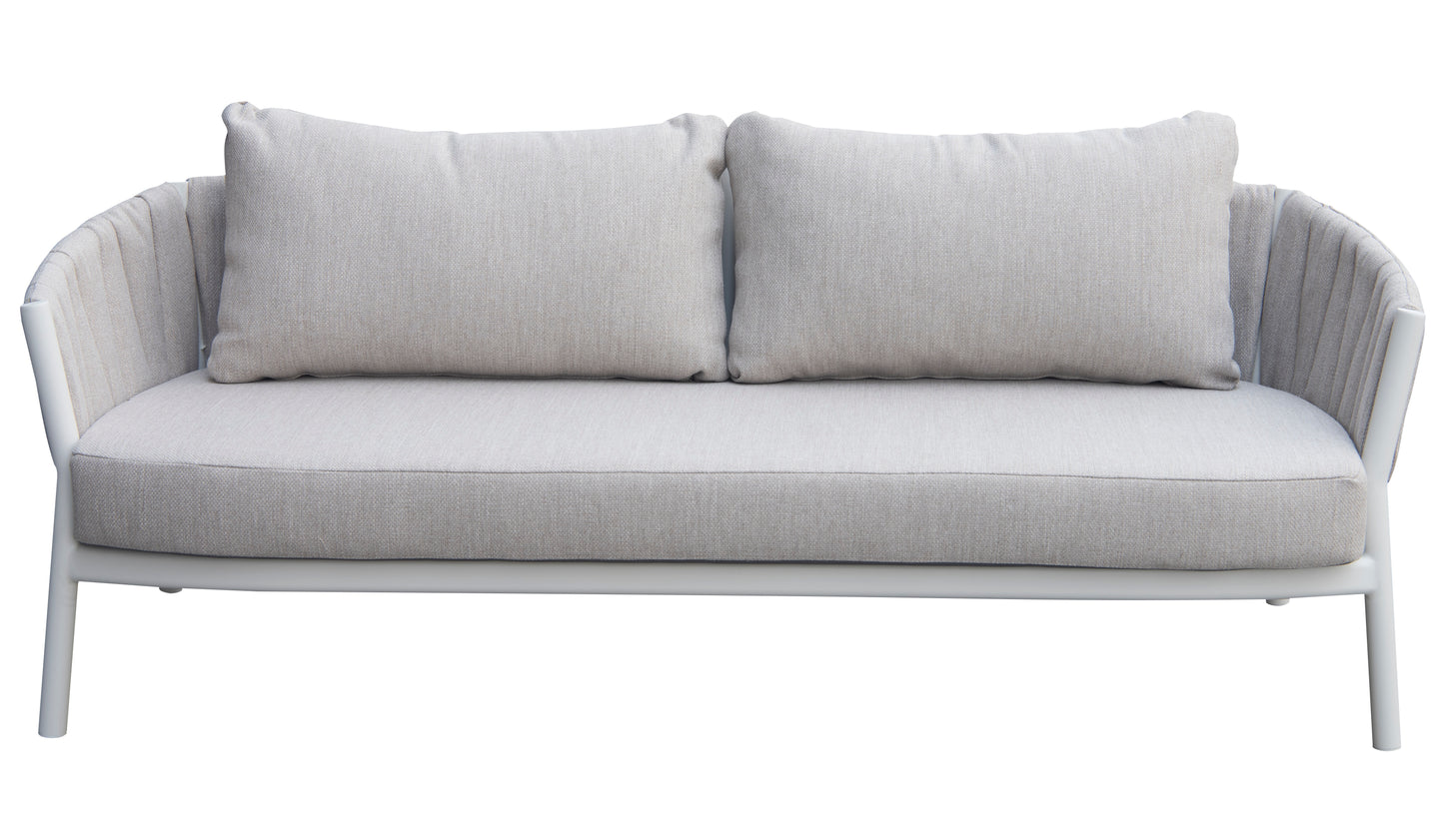 Sofá 3 plaza Attica aluminio blanco y textil gris claro