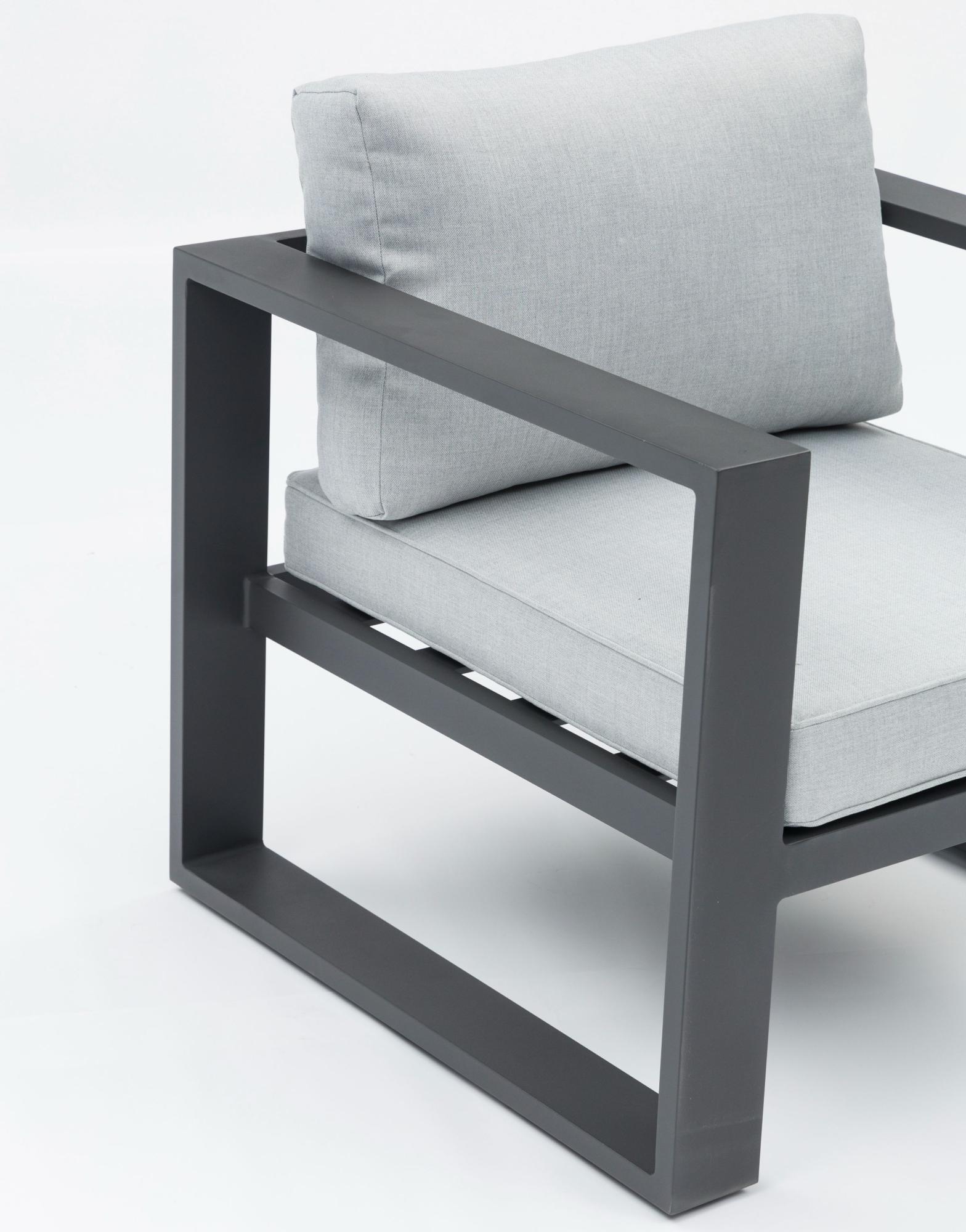 Sofá 1 plaza Niland aluminio antracita y cojinería gris medio