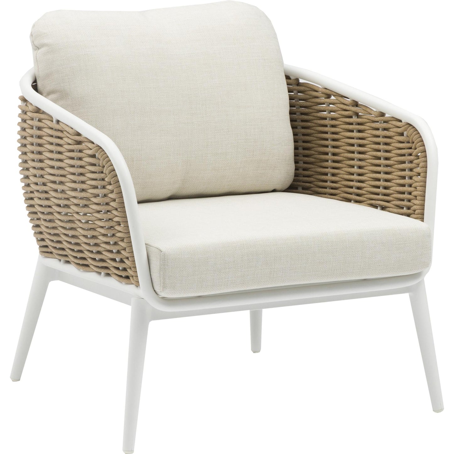 Sofá 1 plaza Irvine aluminio blanco y cuerda taupe cojín  beige