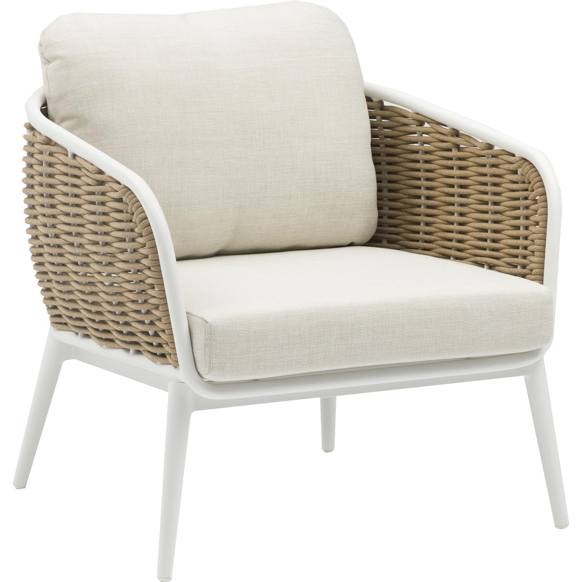 Sofá 1 plaza Irvine aluminio blanco y cuerda taupe cojín  beige