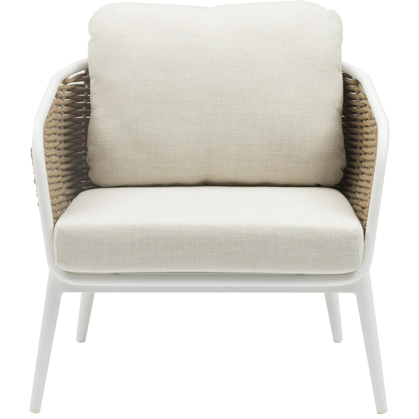 Sofá 1 plaza Irvine aluminio blanco y cuerda taupe cojín  beige