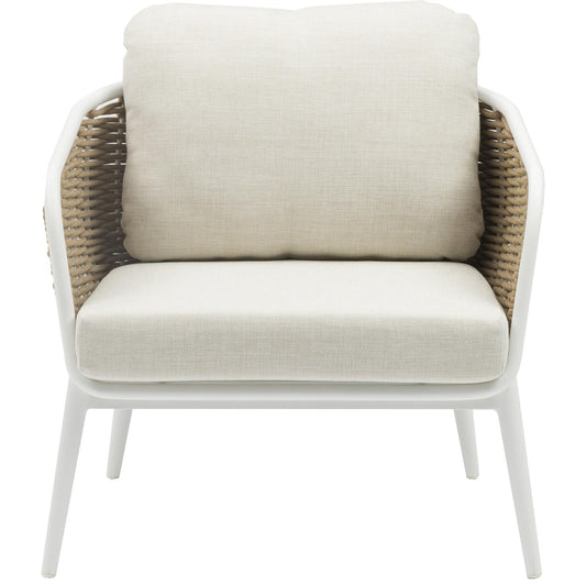 Sofá 1 plaza Irvine aluminio blanco y cuerda taupe cojín  beige